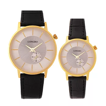 LONGBO龍波 80489簡約文青小秒設計對錶手錶 - 金框白面 大
