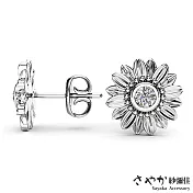 【Sayaka紗彌佳】金屬質感向陽花鑲鑽造型耳環 -白金色