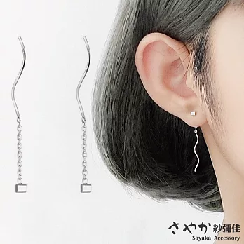 【Sayaka紗彌佳】幾何四方體造型波浪耳線耳環 -白金色