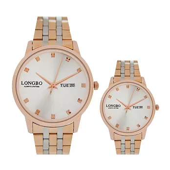 LONGBO龍波 80589 時尚休閒簡約設計對錶手錶 - 玫色 大
