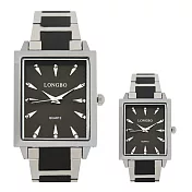 LONGBO龍波 80531 時尚方形簡約刻度鋼帶手錶對錶 - 銀色 大