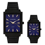 LONGBO龍波 80531 時尚方形簡約刻度鋼帶手錶對錶 - 黑色 大