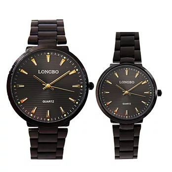 LONGBO龍波 80559 簡單線條簡易刻度時尚對錶手錶 - 黑面金針 大