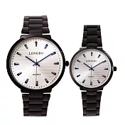 LONGBO龍波 80559 簡單線條簡易刻度時尚對錶手錶 - 銀面藍針 大