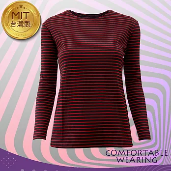 【COMFORTABLE WEARING】MIT-蓄熱保暖衣-條紋-紅XL紅
