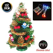 台灣製迷你1呎/1尺(30cm)裝飾綠色聖誕樹(聖誕老人紅果系)+LED20燈彩光電池燈*1(免組裝)本島免運費紅色