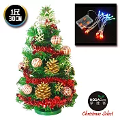台灣製迷你1呎/1尺(30cm)裝飾綠色聖誕樹(木質雪花系)+LED20燈彩光電池燈*1(免組裝)本島免運費金色