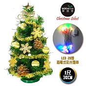 台灣製迷你1呎/1尺(30cm)裝飾綠色聖誕樹(糖果球金雪花系)+LED20燈彩光插電式*1(免組裝)本島免運費金色