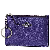 COACH 防刮皮革鑰匙零錢包-金屬深紫金屬深紫