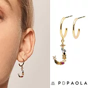 PD PAOLA 西班牙時尚潮牌 金色J字母耳環 彩鑽耳環 925純銀鑲18K金