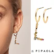 PD PAOLA 西班牙時尚潮牌 金色L字母耳環 彩鑽耳環 925純銀鑲18K金