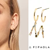 PD PAOLA 西班牙時尚潮牌 金色M字母耳環 彩鑽耳環 925純銀鑲18K金
