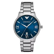 EMPORIO ARMANI 奢華質感時尚日期腕錶-銀X藍