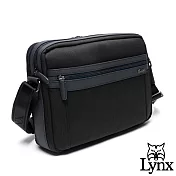 Lynx - 美國山貓進口牛皮mix防潑水質男多層收納側背包黑色