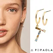 PD PAOLA 西班牙時尚潮牌 金色T字母耳環 彩鑽耳環 925純銀鑲18K金