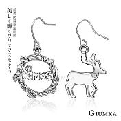 GIUMKA 耳環 麋鹿與花圈 耳勾式 精鍍正白K 聖誕節 MF00567銀色