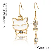 GIUMKA 耳環 貓與魚 耳勾式 精鍍正白K/黃K 一對價格 MF00578金色