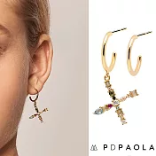 PD PAOLA 西班牙時尚潮牌 金色字母耳環 彩鑽耳環 925純銀鑲18K金 X