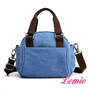 【Lemio】學院風手感帆布兩用圓筒包(淺藍)