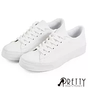 【Pretty】女 休閒鞋 板鞋 素面 綁帶 平底 台灣製 JP23 白色