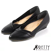 【Pretty】女 楔型鞋 反摺 金邊 尖頭 台灣製 JP23.5 黑色
