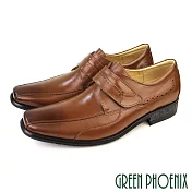 【GREEN PHOENIX】男 紳士皮鞋 商務皮鞋 方頭 渲染 雷射雕花 沾黏式 全真皮 台灣製 EU39 棕色