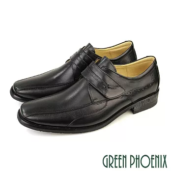 【GREEN PHOENIX】男 紳士皮鞋 商務皮鞋 方頭 渲染 雷射雕花 沾黏式 全真皮 台灣製 EU39 黑色