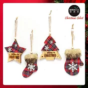 摩達客 木質蘇格蘭格紋風彩繪迷你聖誕襪吊飾 四入組