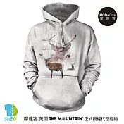 摩達客-美國The Mountain 冬季之鹿  環保藝術長袖連帽T恤 S 灰色