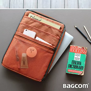 BAGCOM 多夾層好用袋(15’’ laptop ok)-麻橘-搭配專用肩背帶