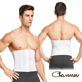 【Charmen】可調式三段排扣收腹塑腰帶 束腰套 男性塑身(白色 M)