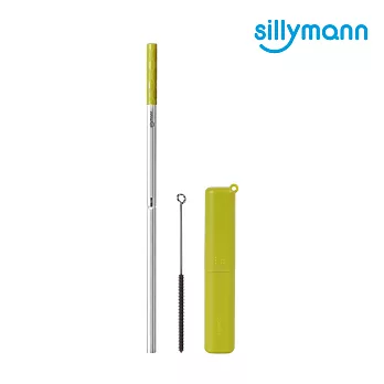【韓國sillymann】 100%鉑金矽膠攜帶型304不銹鋼吸管套裝--2組橄欖綠