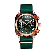 MEIBIN美賓 M1260M 時尚方形琥珀色外框帆布帶手錶 - 綠色