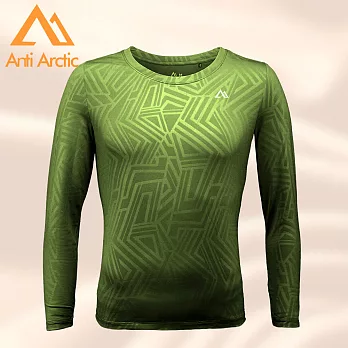 【Anti Arctic】遠紅外線保暖衣-幾何壓紋-男圓領-綠M綠M