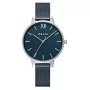 OBAKU 現代兼具經典羅馬數字女性腕錶-藍X銀