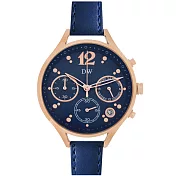 日本DW D3227 時尚古典典雅女爵真三眼皮帶手錶 - 藍色
