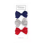 英國Ribbies 三層中蝴蝶結3入組-紅藍系列
