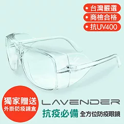 Lavender全方位防疫眼鏡─205 透明 (抗UV400/MIT/隔絕飛沫/防塵/防風沙/運動/不可套膠框眼鏡只可套細框金屬眼鏡) 205 透明