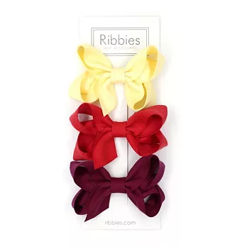 英國Ribbies 雙層中蝴蝶結3入組-黃紅系列