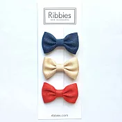 英國Ribbies 雪芙蘭緞帶閃亮蝴蝶結3入組-紅/金/海軍藍
