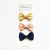 英國Ribbies 雪芙蘭緞帶閃亮蝴蝶結3入組-粉紅/金/海軍藍