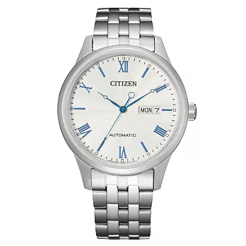 CITIZEN Mechanical時尚機械日期腕錶-銀X藍