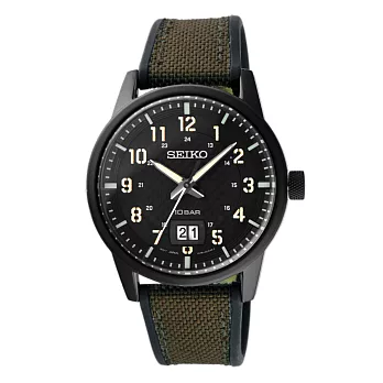 SEIKO格紋元素日期時尚腕錶-綠X黑