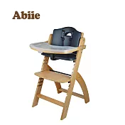 Abiie Beyond Junior Y成長型高腳餐椅原木色+椅墊深海藍