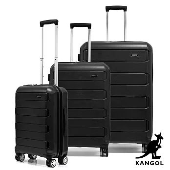 KANGOL - 英國袋鼠輕量耐磨可加大PP行李箱三件組-多色可選 黑色