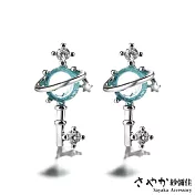 【Sayaka紗彌佳】925純銀神秘寰宇藍色星球鑲鑽造型耳環 -鑰匙款