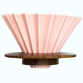 日本 ORIGAMI 陶瓷濾杯組M 粉紅色/木質杯座