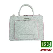 【ANTIPEEP】極簡時尚厚版毛氈手提電腦包/平板包(13吋)-淺灰+粉