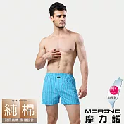 【MORINO摩力諾】純棉透氣居家舒適格紋平口褲/四角褲 XL 水藍條紋