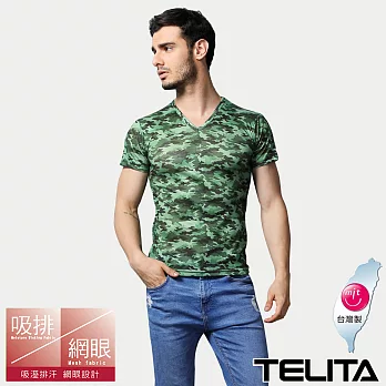 【TELITA】吸汗快乾涼爽迷彩風短袖衣/T恤 M 綠色